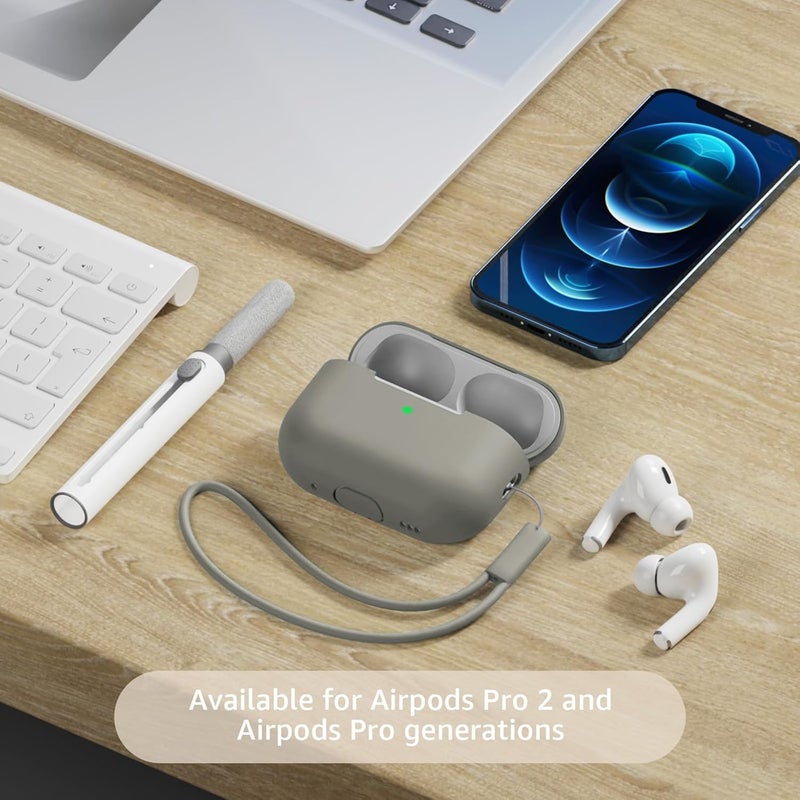 Tandoler Compatible with Airpods Pro 2 Case, Soft Silicone Skin Cover Protective Cases with Cleaner kit and Lanyard Compatible for AirPod Pro 2nd Generation, Front LED Visible - Dark Grey - Image 2